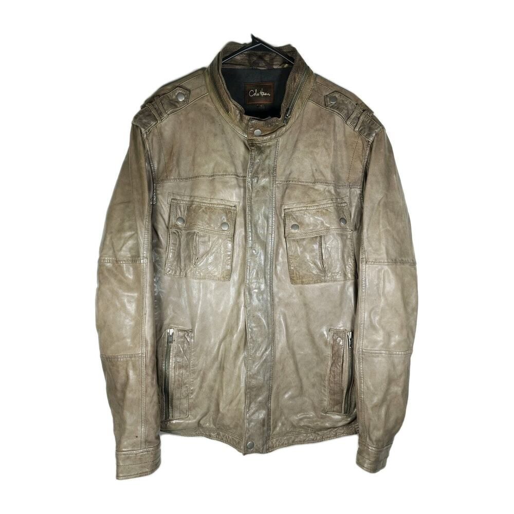 Cole Haan Men’s VTG X Large Brown Lambskin Leather Full Zip Bomber Biker Jacket
